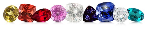 lab created gemstones including sapphires and rubies and moissanite