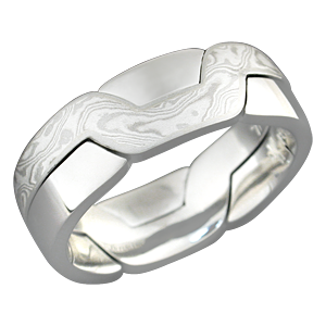 White Mokume Puzzle Ring