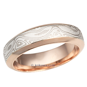 White Mokume Beveled Edge Wedding Band