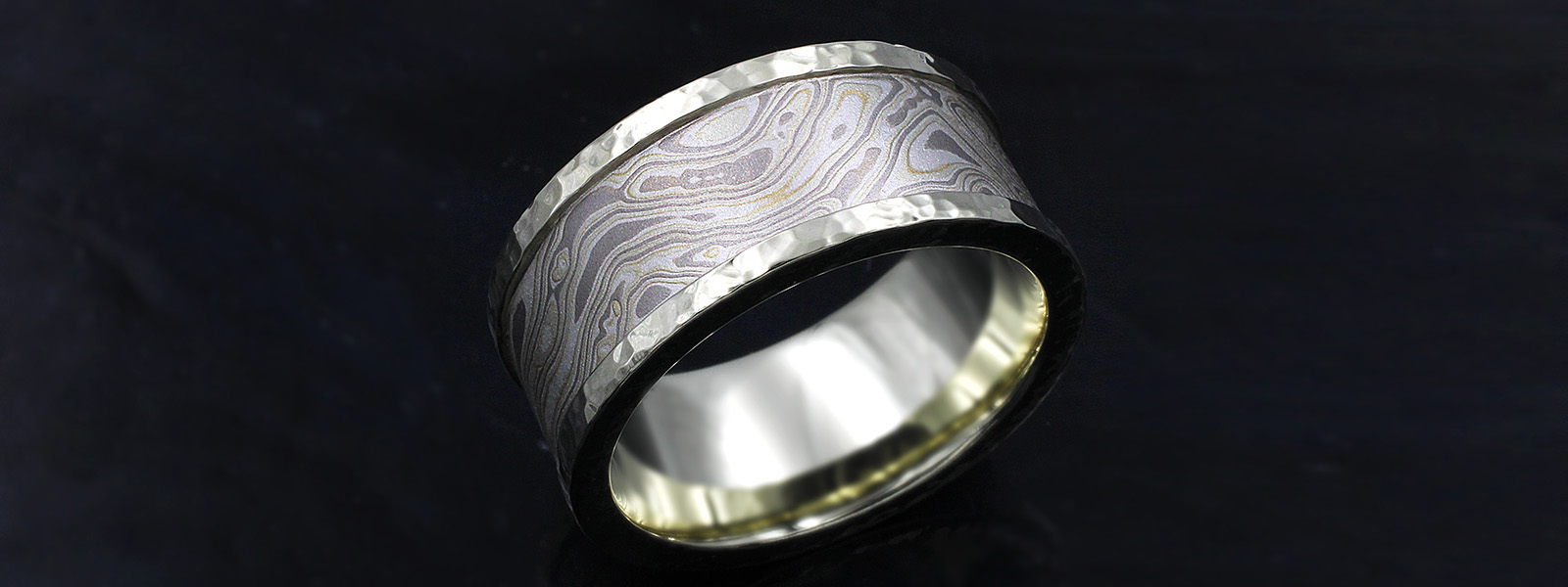 Mokume Gane Wedding Band with Rails