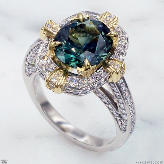 Teal and Green Sapphire Center Stone