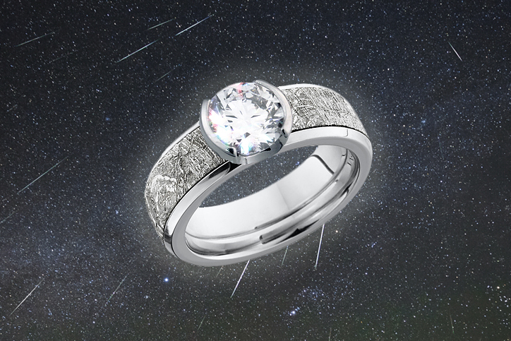 Meteorite and diamond on sale ring