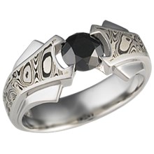 Mokume Bat Ring with Black Diamond
