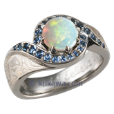 Mokume Pave Swirl Engagement Ring with Opal