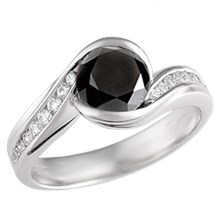 Carved Wave Engagement Ring with Black Diamond
