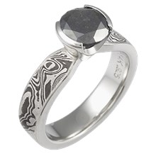 Black & White Mokume Solitaire Tapered Engagement Ring