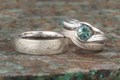 Carved Wave Engagement Ring with Mokume Enhancer, and Winter Mokume Gane Wedding Band