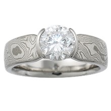 Mokume Solitaire Tapered Unique Engagement Ring - top view