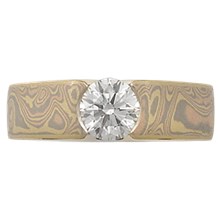 Mokume Flush Stone Solitaire Engagement Ring - top view