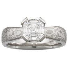 Mokume Solitaire Angled Taper Engagement Ring - top view