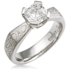Mokume Solitaire Angled Taper Engagement Ring
