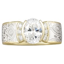  	Mokume Engagement Ring with Channel-Set Accents - top view