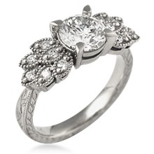 Antique Style Leaf Pave Engagement Ring