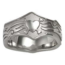 Tribal Wedding Band with Hearts and Bones - top view