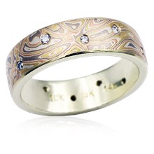 Mokume Wedding Band with Scattered Diamonds, 0.15 CTW