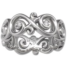 Ornate Infinity Wedding Band with Diamonds, Wide - top view