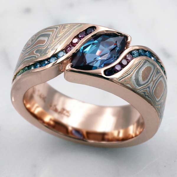 Mokume Double Wave Engagement Ring