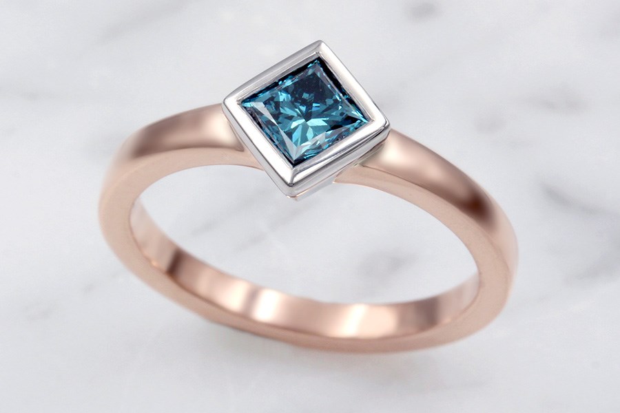 Solitaire Engagement Ring Princess Cut Bezel Flare