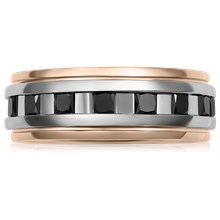 Space Square Men's Diamond Two Tone Wedding Ring - top view