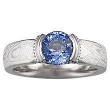 Mokume Millegrained Solitaire Engagement Ring - top view