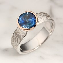 Mokume & Sapphire Solitaire Straight Tapered Engagement Ring