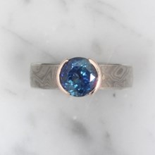 Mokume & Sapphire Solitaire Straight Tapered Engagement Ring - top view