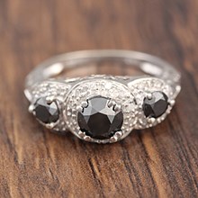 Black Three Stone Pave Engagement Ring