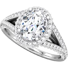 Oval Halo Pave Double Band Engagement Ring - top view