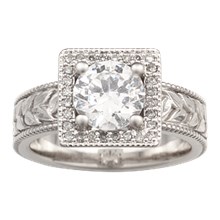 Engraved Vintage Modern Square Engagement Ring - top view
