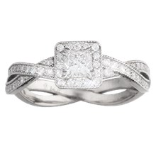 Millegrain Pave Twist Engagement Ring - top view