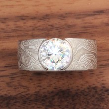 White Mokume Solitaire Engagement Ring - top view