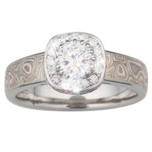 Mokume Pave Halo Engagement Ring with Cathedral - top view