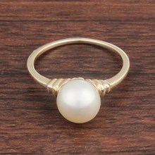 Yellow Gold Pearl Ring - top view