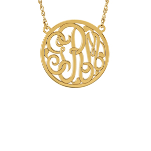 Solid 14k Gold Monogram Script Necklace ~ 3 initial cutout - 1