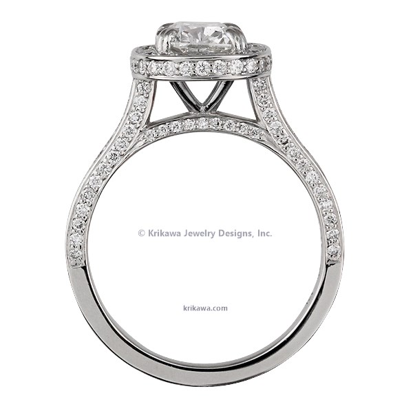 Pave Cathedral and Halo Cushion Engagement Ring