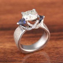 Moissanite and Sapphire Mokume Ribbon Engagement Ring