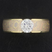 Trigold Mokume Flush Stone Solitaire Engagement Ring - top view
