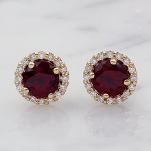 Ruby and Diamond Halo Earrings - top view