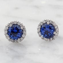 Sapphire Halo Stud Earrings - top view