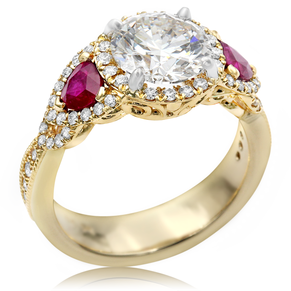 Vintage Old World Engagement Ring With Ruby Accents