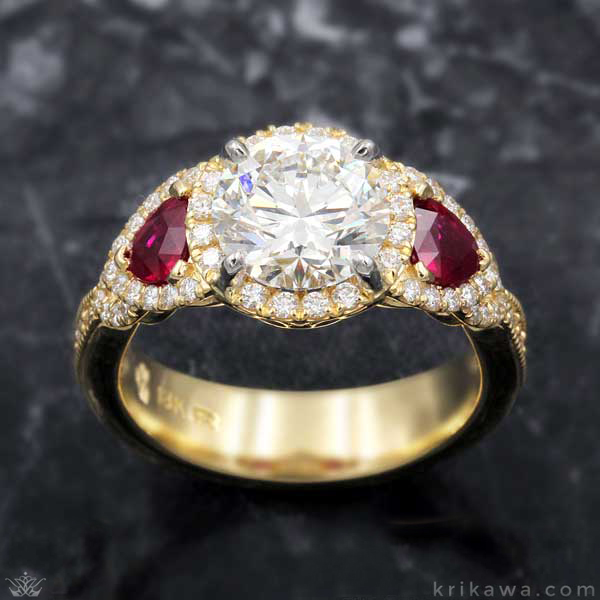 Vintage Old World Engagement Ring With Ruby Accents