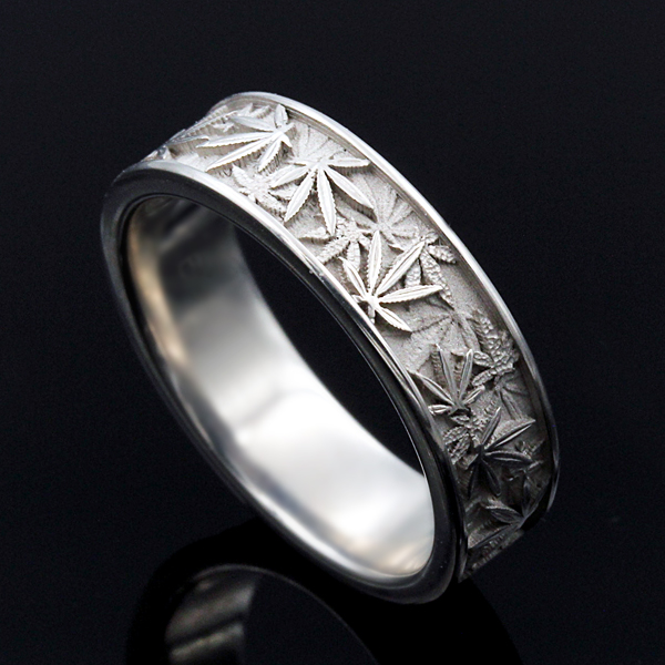 Mens leaf sale wedding band