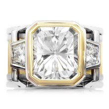 Wide Deco Three Stone Scaffolding Engagement Ring With Moissanite - top view