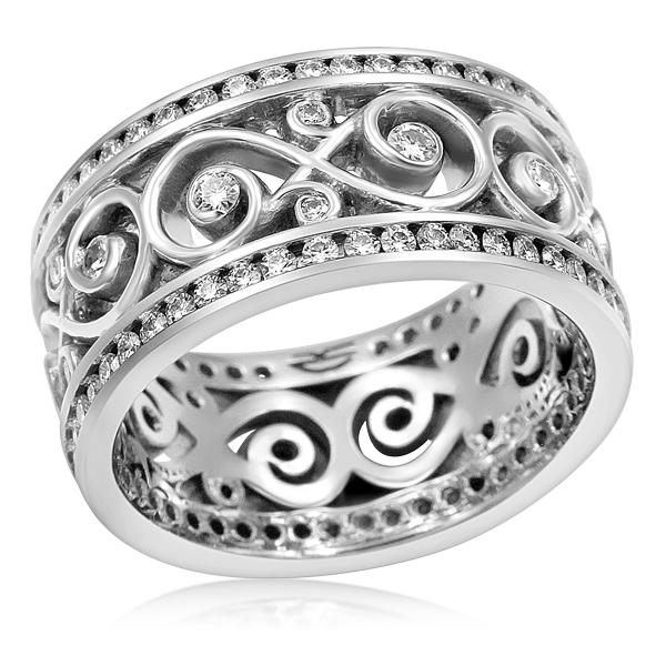 Double Diamond Ornate Infinity Wedding Band In Stainless Steel