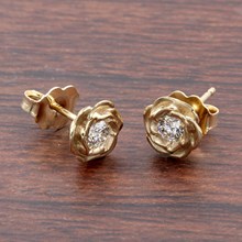 Medium Yellow Gold Rose Stud Earrings With Diamonds