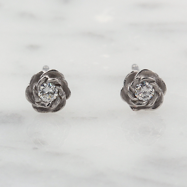 white gold rose stud earrings