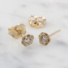 Small Yellow Gold Rose Stud Earrings With Diamonds