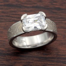 White Mokume Solitaire Straight Engagement Ring