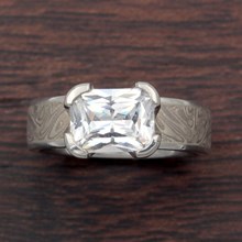 White Mokume Solitaire Straight Engagement Ring - top view