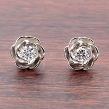 Large White Gold Rose Stud Earrings With Diamonds - top view